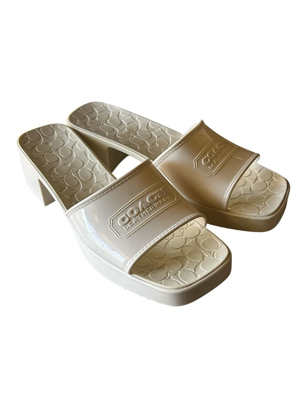 COACH Jelly Slide Sandals Mules 2 1/4” Low Block Heel Size 10 Cream